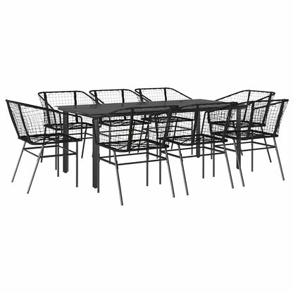 vidaXL 9 Piece Garden Dining Set Black Poly Rattan Glass
