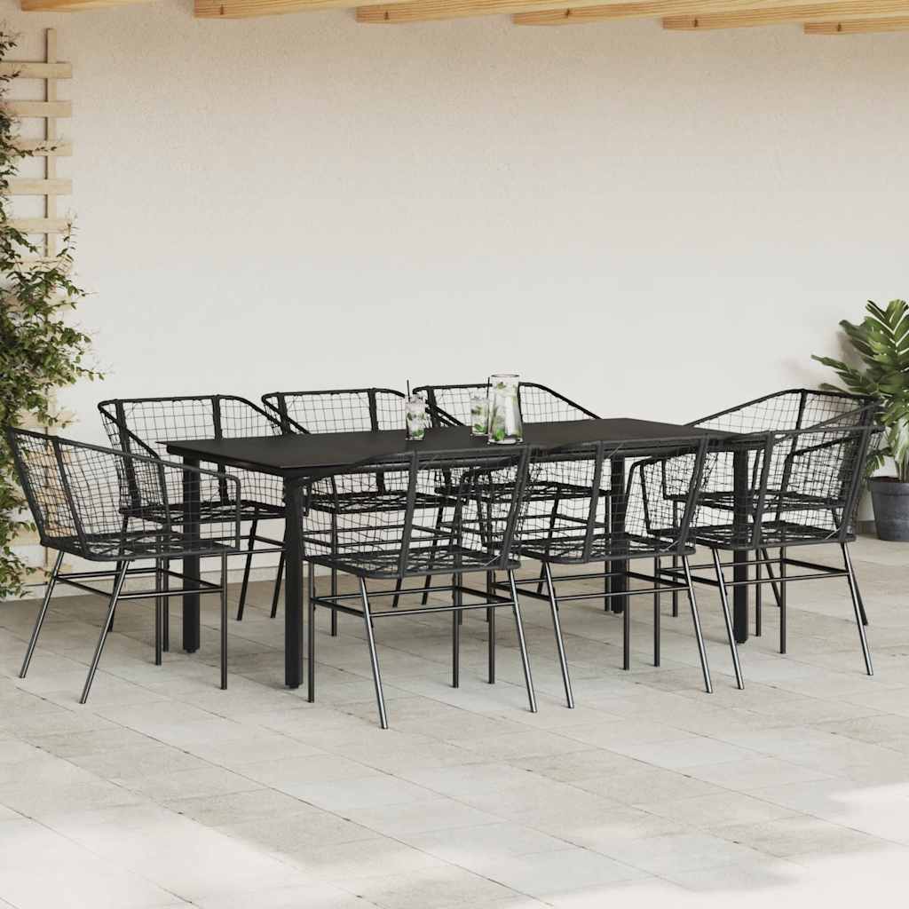vidaXL 9 Piece Garden Dining Set Black Poly Rattan Glass