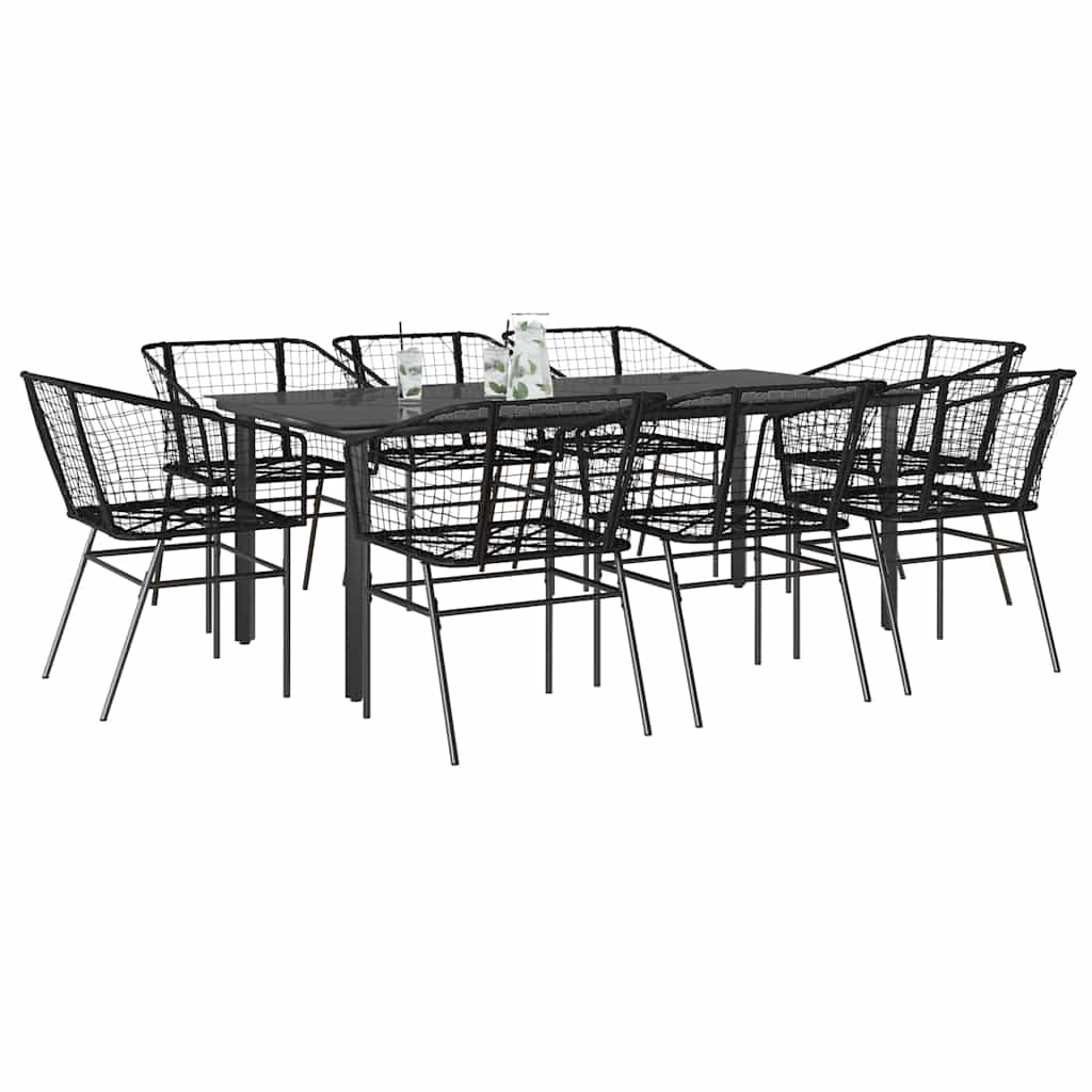vidaXL 9 Piece Garden Dining Set Black Poly Rattan Glass