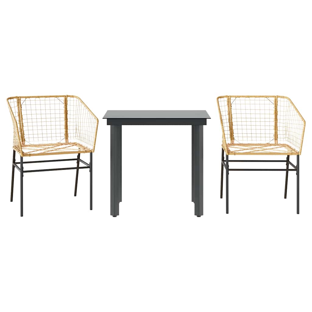 vidaXL 3 Piece Garden Dining Set Brown Poly Rattan Glass