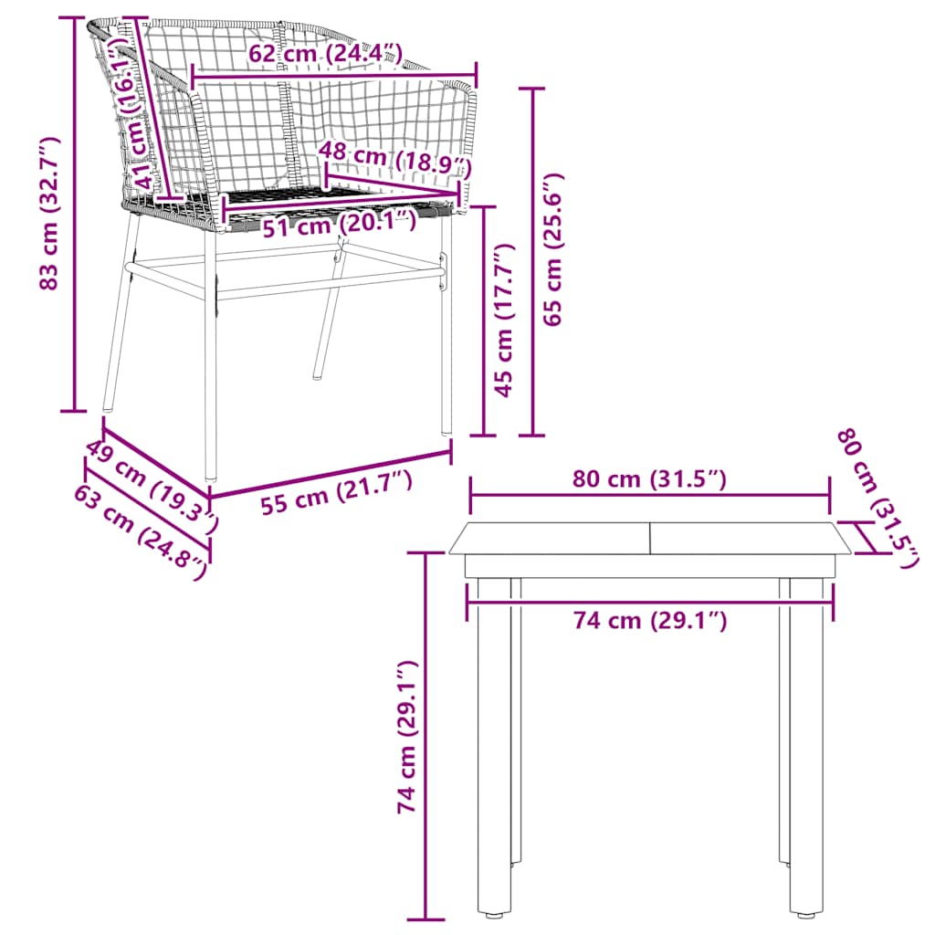 vidaXL 3 Piece Garden Dining Set Brown Poly Rattan Glass