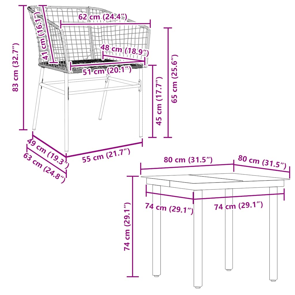 vidaXL 5 Piece Garden Dining Set Brown Poly Rattan Glass