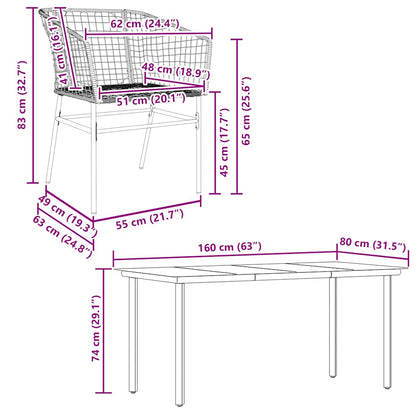 vidaXL 5 Piece Garden Dining Set Brown Poly Rattan Glass
