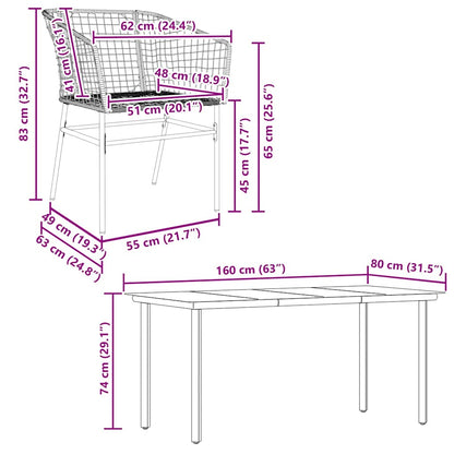 vidaXL 7 Piece Garden Dining Set Brown Poly Rattan Glass
