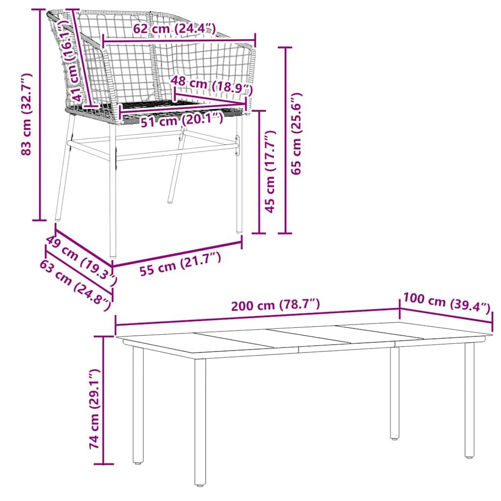 vidaXL 7 Piece Garden Dining Set Brown Poly Rattan Glass