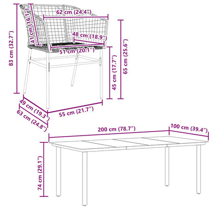 vidaXL 7 Piece Garden Dining Set Brown Poly Rattan Glass