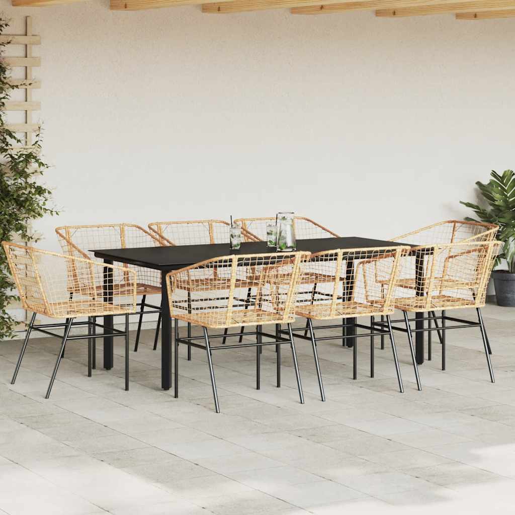 vidaXL 9 Piece Garden Dining Set Brown Poly Rattan Glass