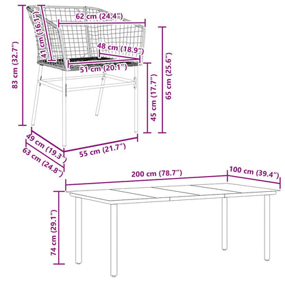 vidaXL 9 Piece Garden Dining Set Brown Poly Rattan Glass