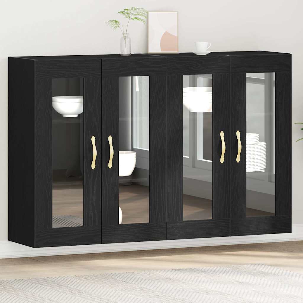 vidaXL Wall Cabinets 2 pcs Black Oak 69.5 x 34 x 90 cm Engineered Wood