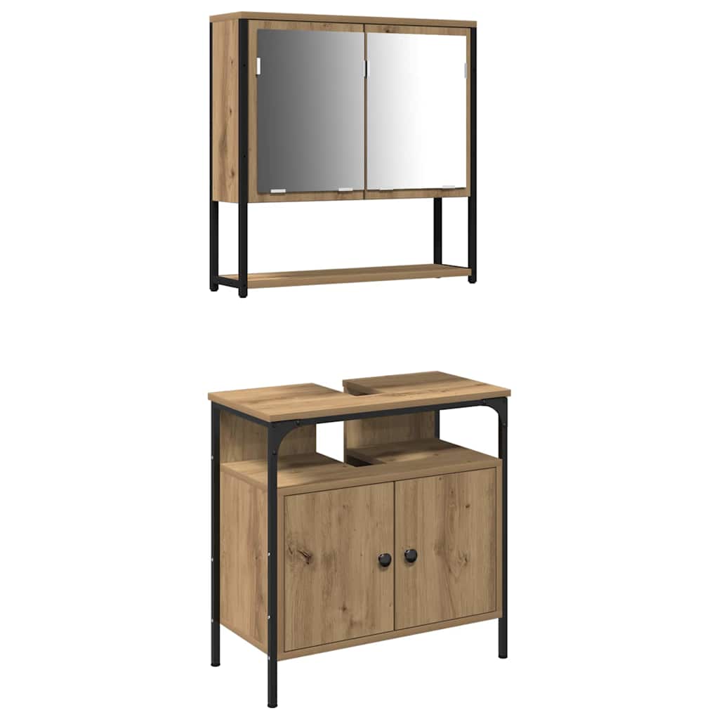 vidaXL Bathroom Furniture Set with Shelf 2 pcs Brown Engineered wood