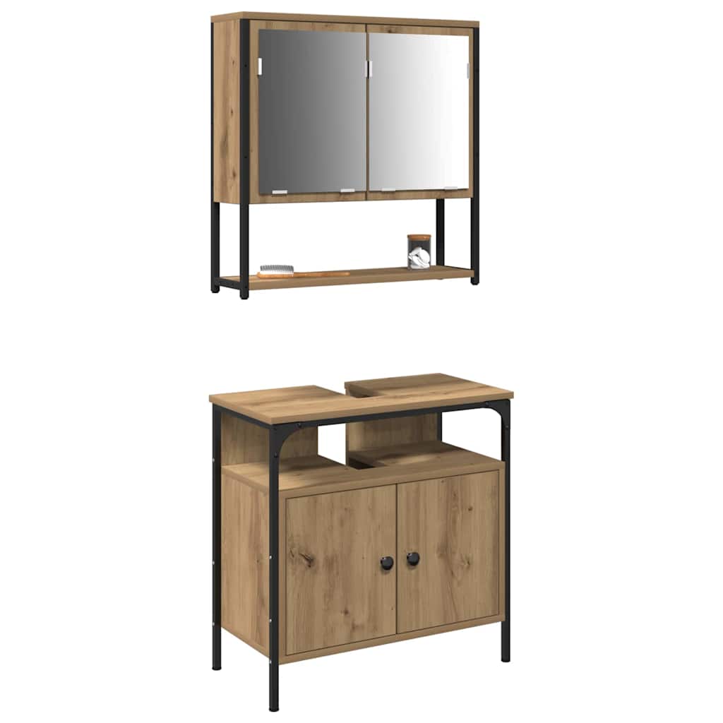 vidaXL Bathroom Furniture Set with Shelf 2 pcs Brown Engineered wood