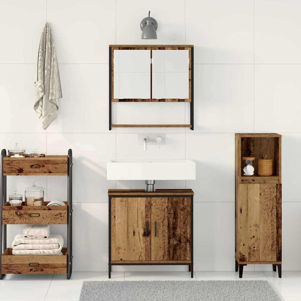 vidaXL Bathroom Furniture Set with Shelf 2 pcs Brown Engineered wood