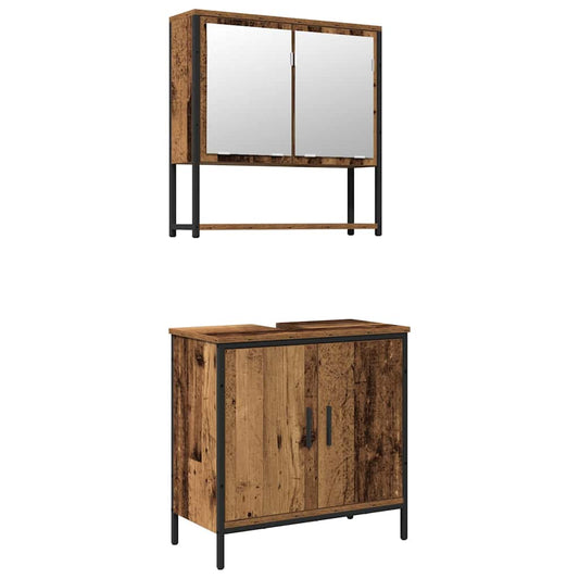 vidaXL Bathroom Furniture Set with Shelf 2 pcs Brown Engineered wood