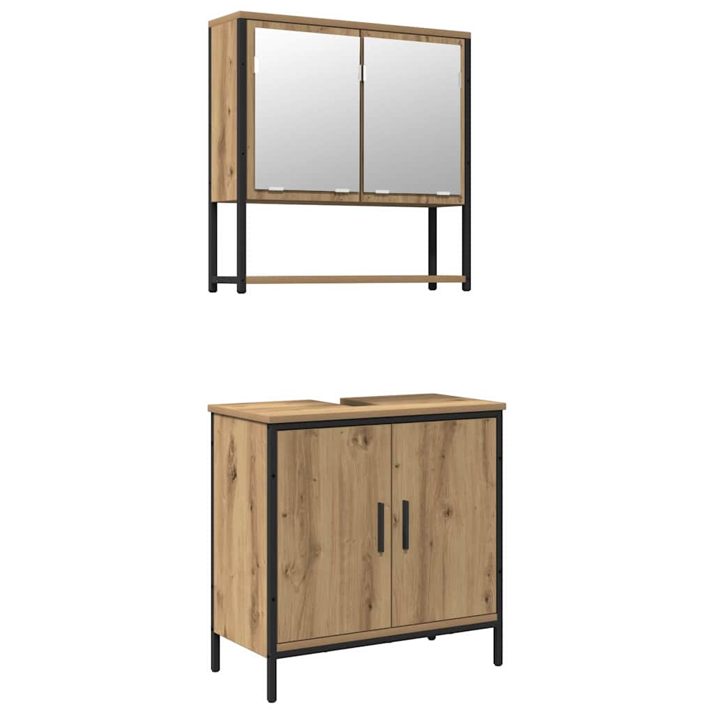 vidaXL Bathroom Furniture Set with Shelf 2 pcs Brown Engineered wood