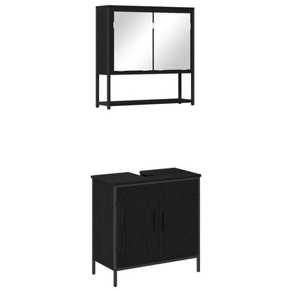 vidaXL Bathroom Furniture Set with Shelf 2 pcs Black Engineered wood