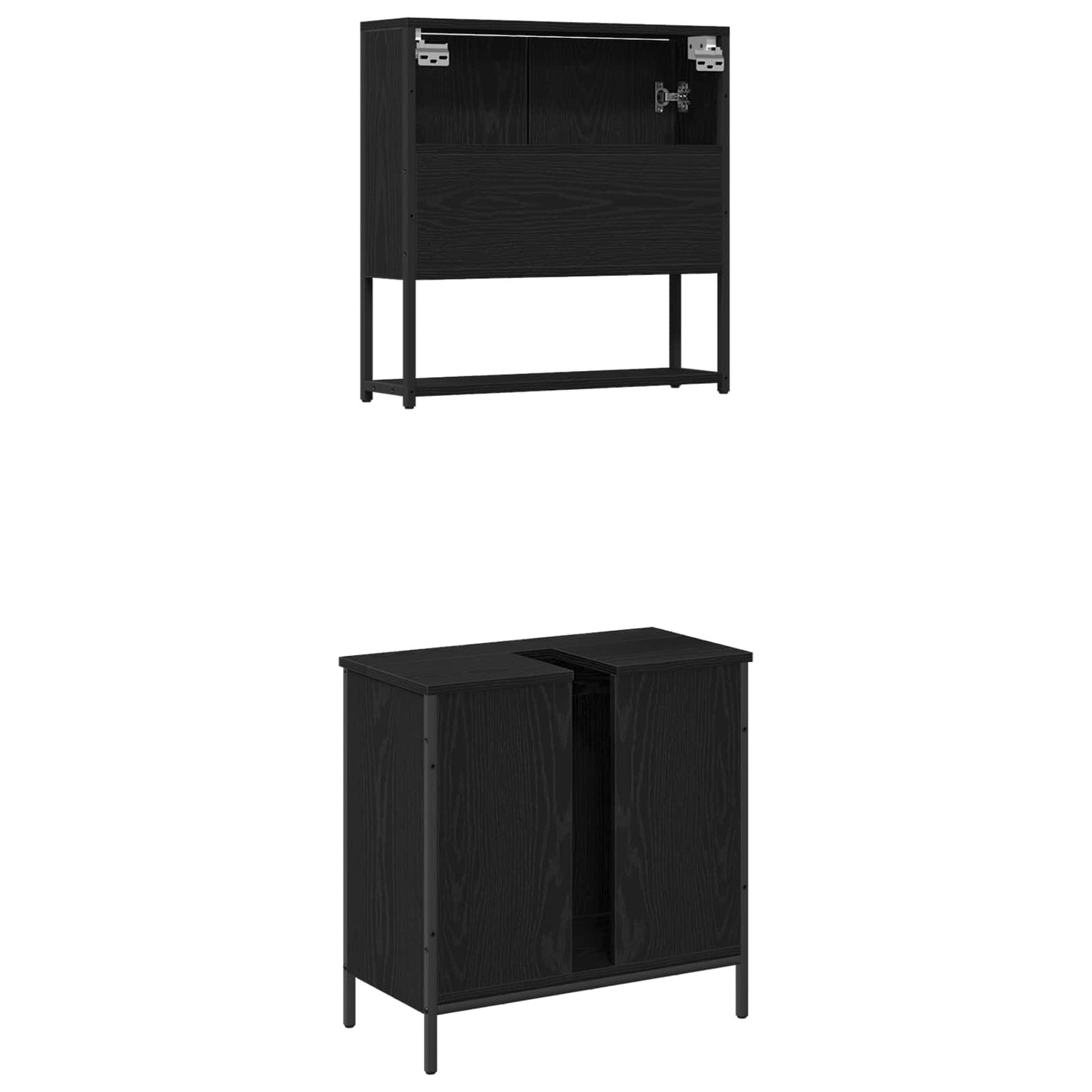 vidaXL Bathroom Furniture Set with Shelf 2 pcs Black Engineered wood