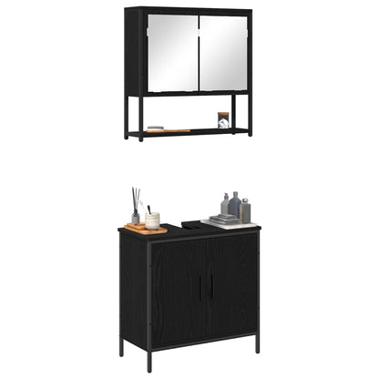 vidaXL Bathroom Furniture Set with Shelf 2 pcs Black Engineered wood