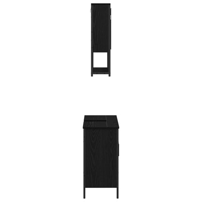 vidaXL Bathroom Furniture Set with Shelf 2 pcs Black Engineered wood