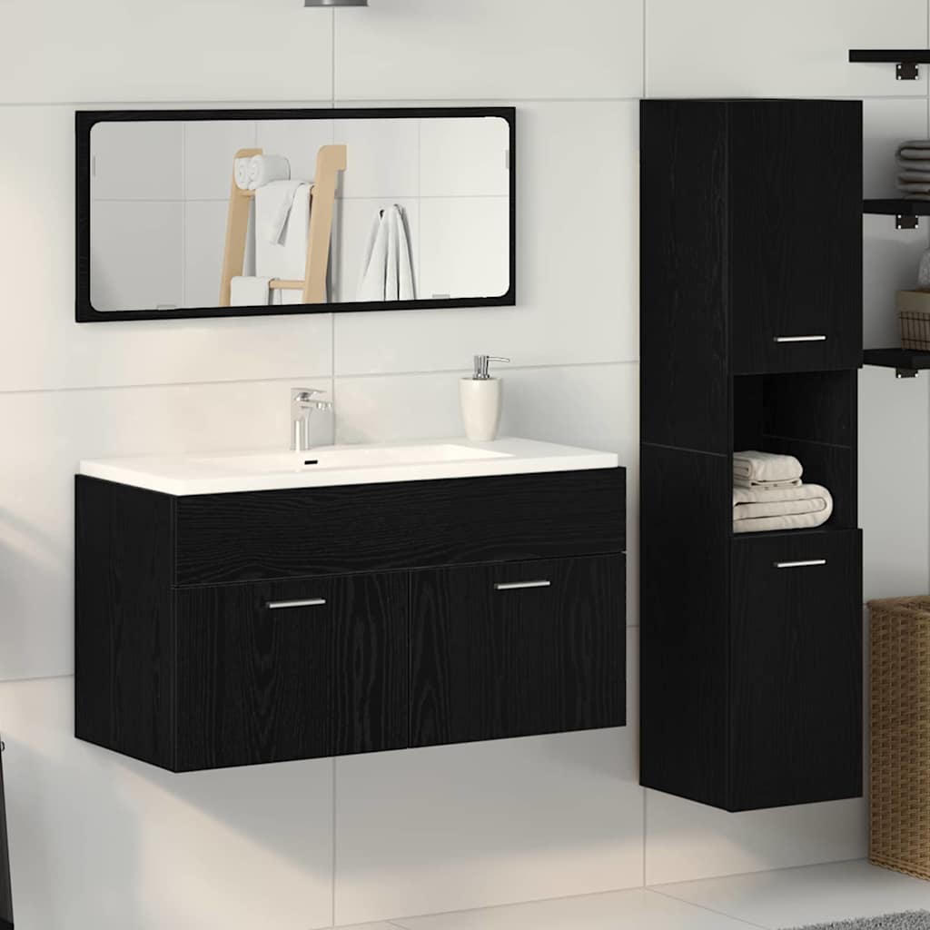 vidaXL Bathroom Furniture Set 3 pcs Black Oak Engineered Wood