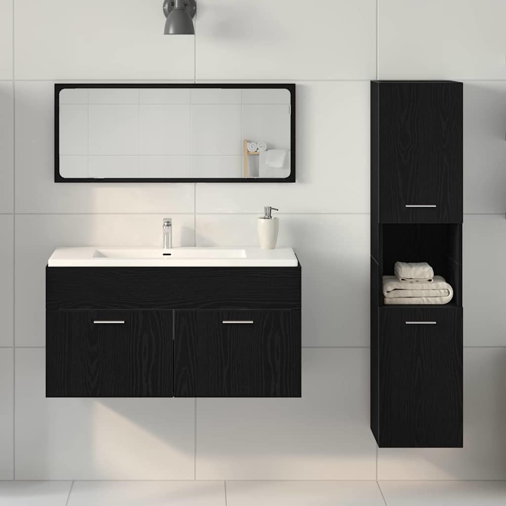 vidaXL Bathroom Furniture Set 3 pcs Black Oak Engineered Wood