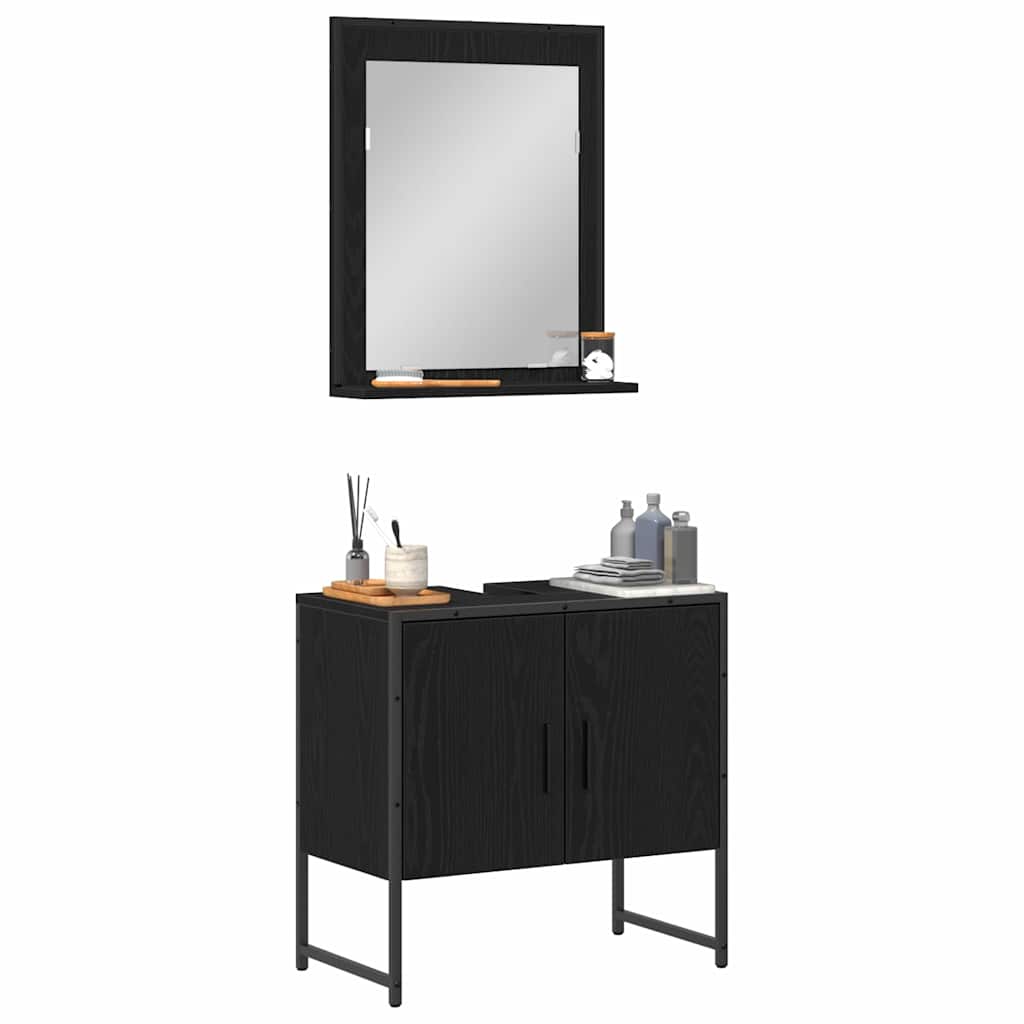 vidaXL Bathroom Furniture Set Wall-mounted 2 pcs Black Engineered wood