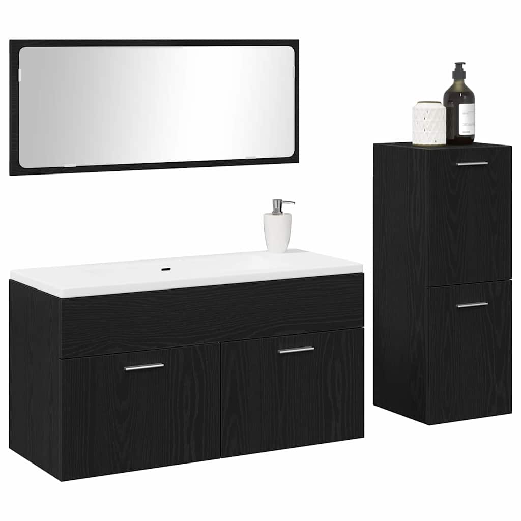 vidaXL Bathroom Furniture Set 3 pcs Black Oak Engineered Wood