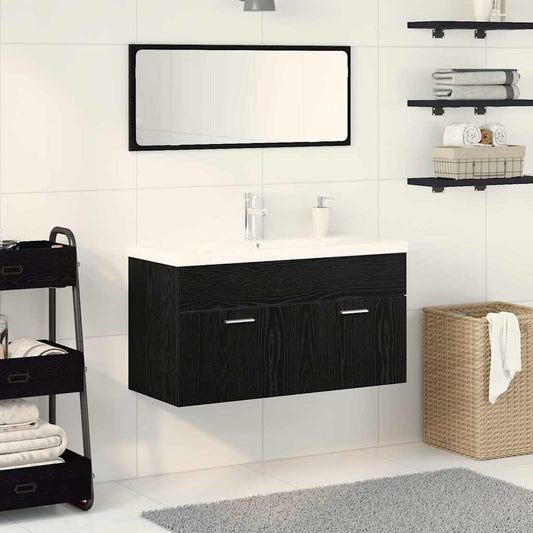 vidaXL Bathroom Furniture Set 3 pcs Black Oak Engineered Wood