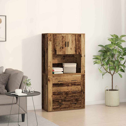 vidaXL Highboard with Drawer Old Wood 80 x 33 x 150 cm Engineered Wood