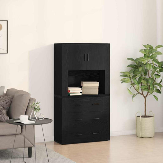 vidaXL Highboard Black Oak 80 x 33 x 150 cm Engineered Wood