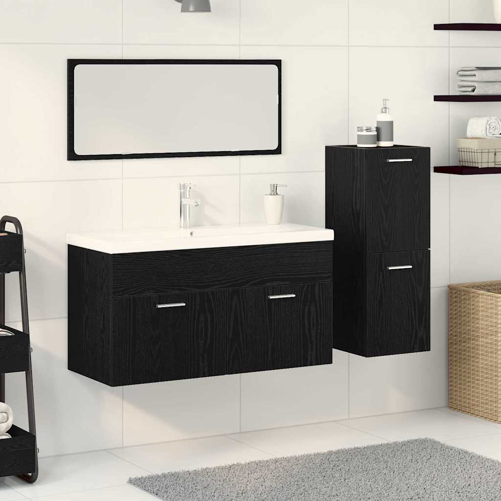 vidaXL Bathroom Furniture Set 4 pcs Black Oak Engineered Wood