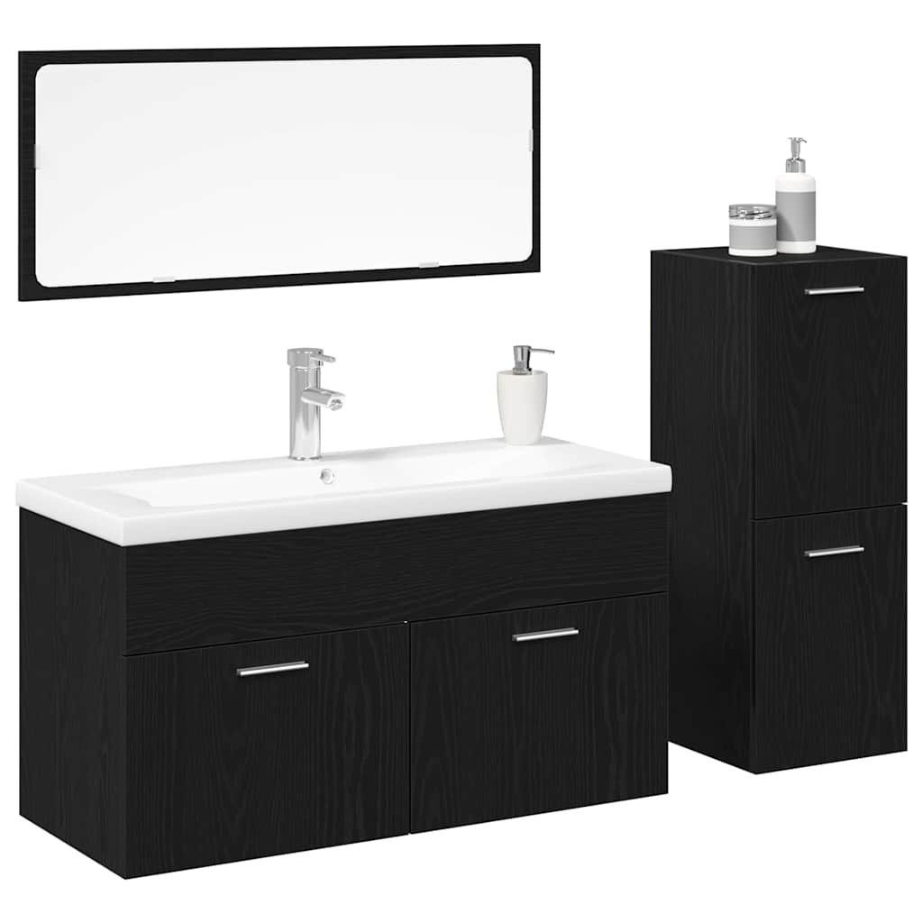 vidaXL Bathroom Furniture Set 4 pcs Black Oak Engineered Wood