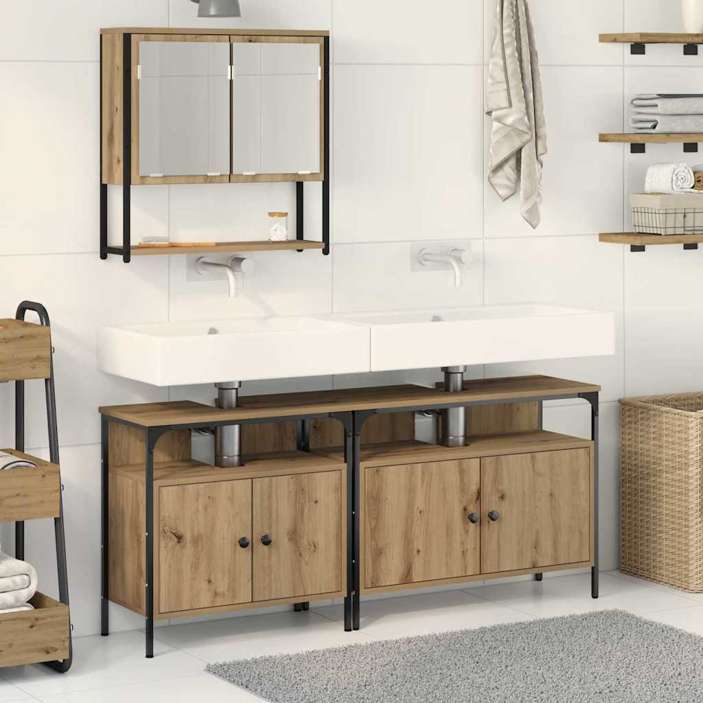vidaXL Bathroom Furniture Set with Shelf 3 pcs Brown Engineered wood