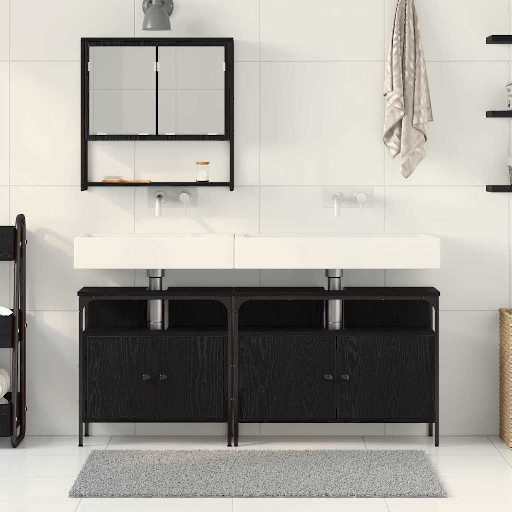 vidaXL Bathroom Furniture Set with Shelf 3 pcs Black Engineered wood