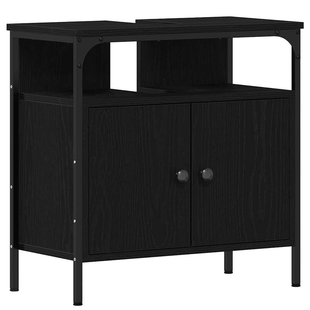 vidaXL Bathroom Furniture Set with Shelf 3 pcs Black Engineered wood
