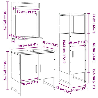 vidaXL Bathroom Furniture Set with Shelf 3 pcs Brown Engineered wood