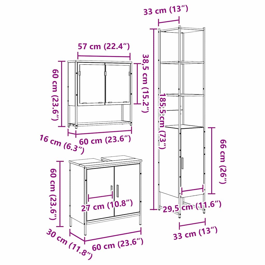 vidaXL Bathroom Furniture Set with Shelf 3 pcs Brown Engineered wood