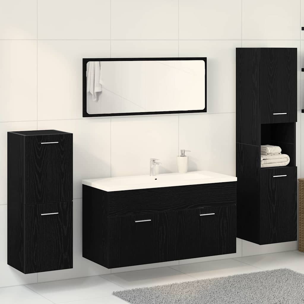 vidaXL Bathroom Furniture Set 4 pcs Black Oak Engineered Wood