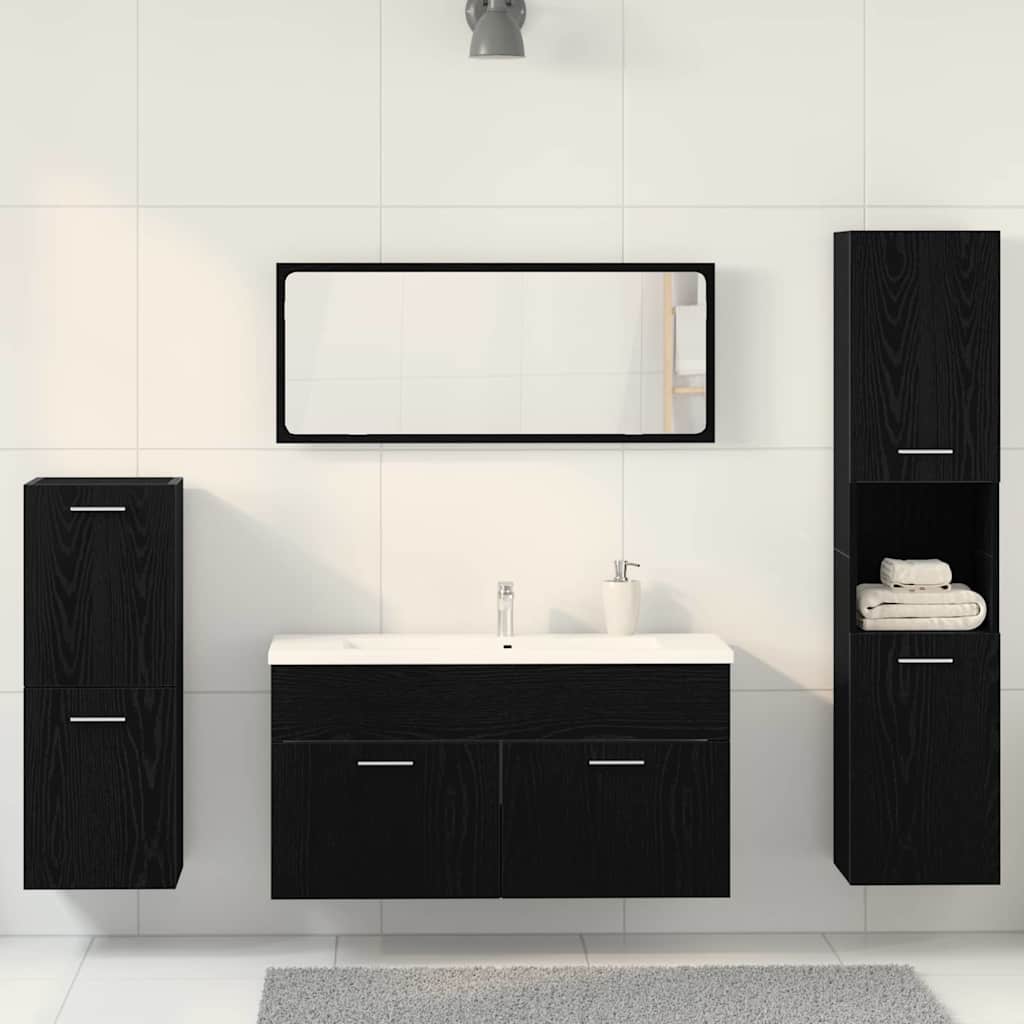 vidaXL Bathroom Furniture Set 4 pcs Black Oak Engineered Wood