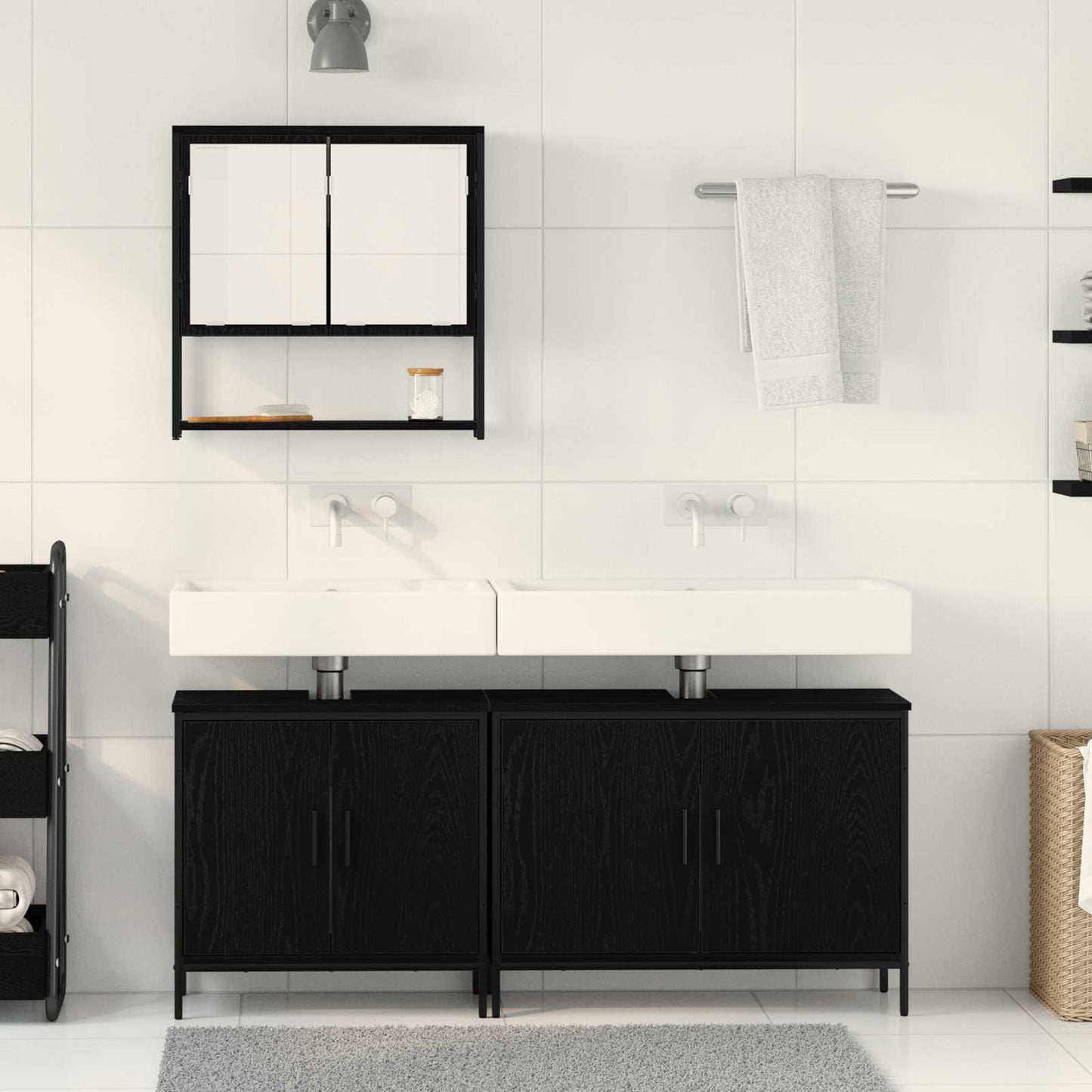 vidaXL Bathroom Furniture Set with Shelf 3 pcs Black Engineered wood