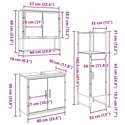 vidaXL Bathroom Furniture Set with Shelf 3 pcs Brown Engineered wood