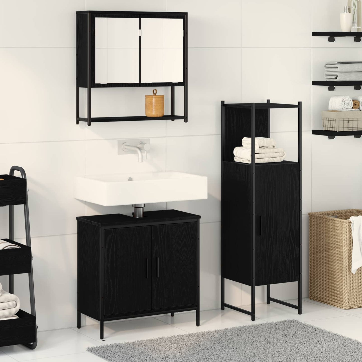 vidaXL Bathroom Furniture Set 3 pcs Black Engineered wood