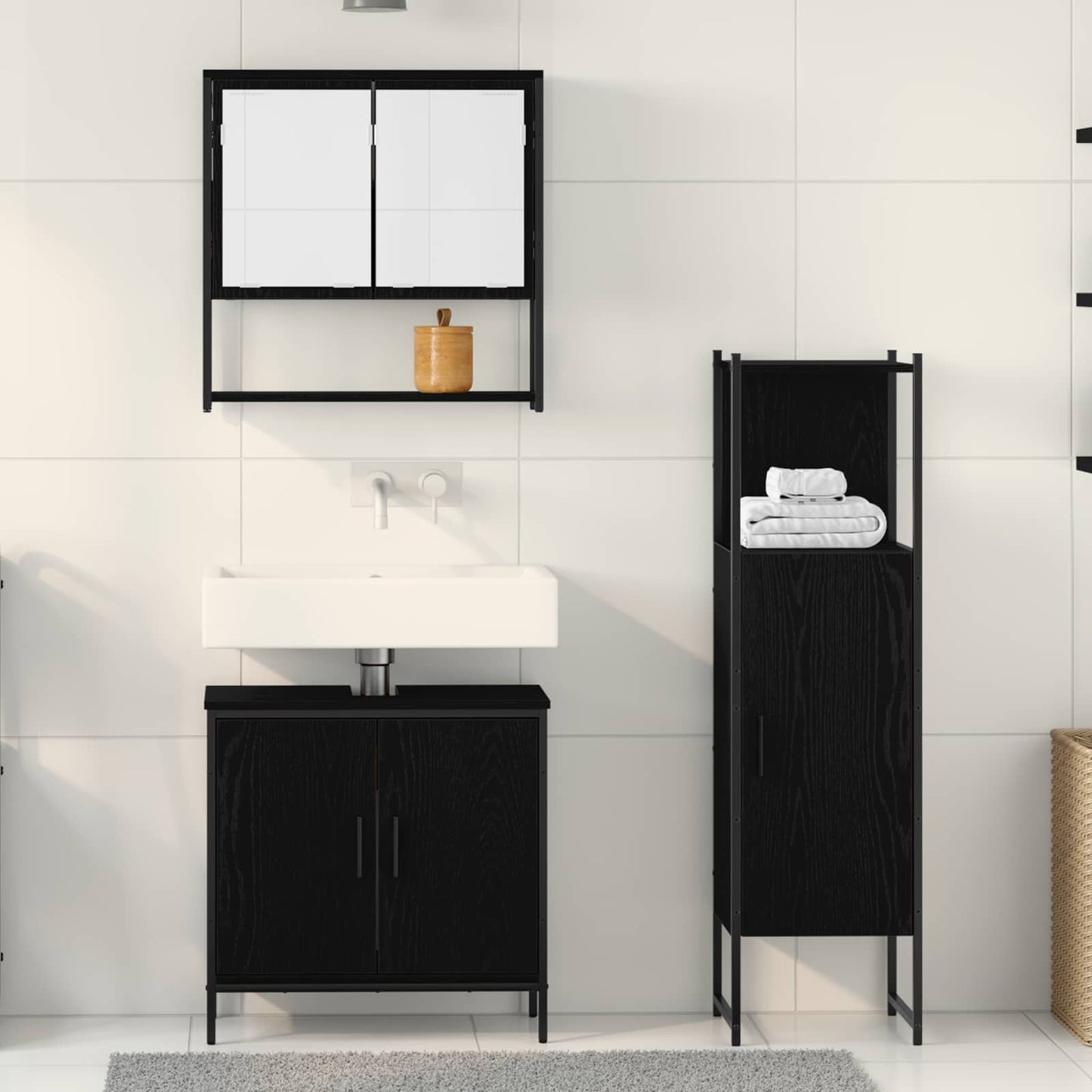 vidaXL Bathroom Furniture Set 3 pcs Black Engineered wood