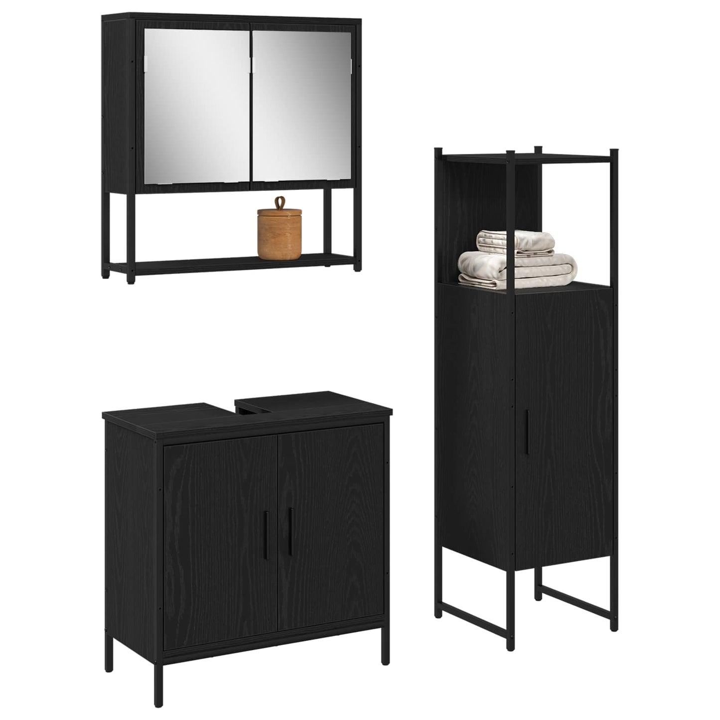 vidaXL Bathroom Furniture Set 3 pcs Black Engineered wood