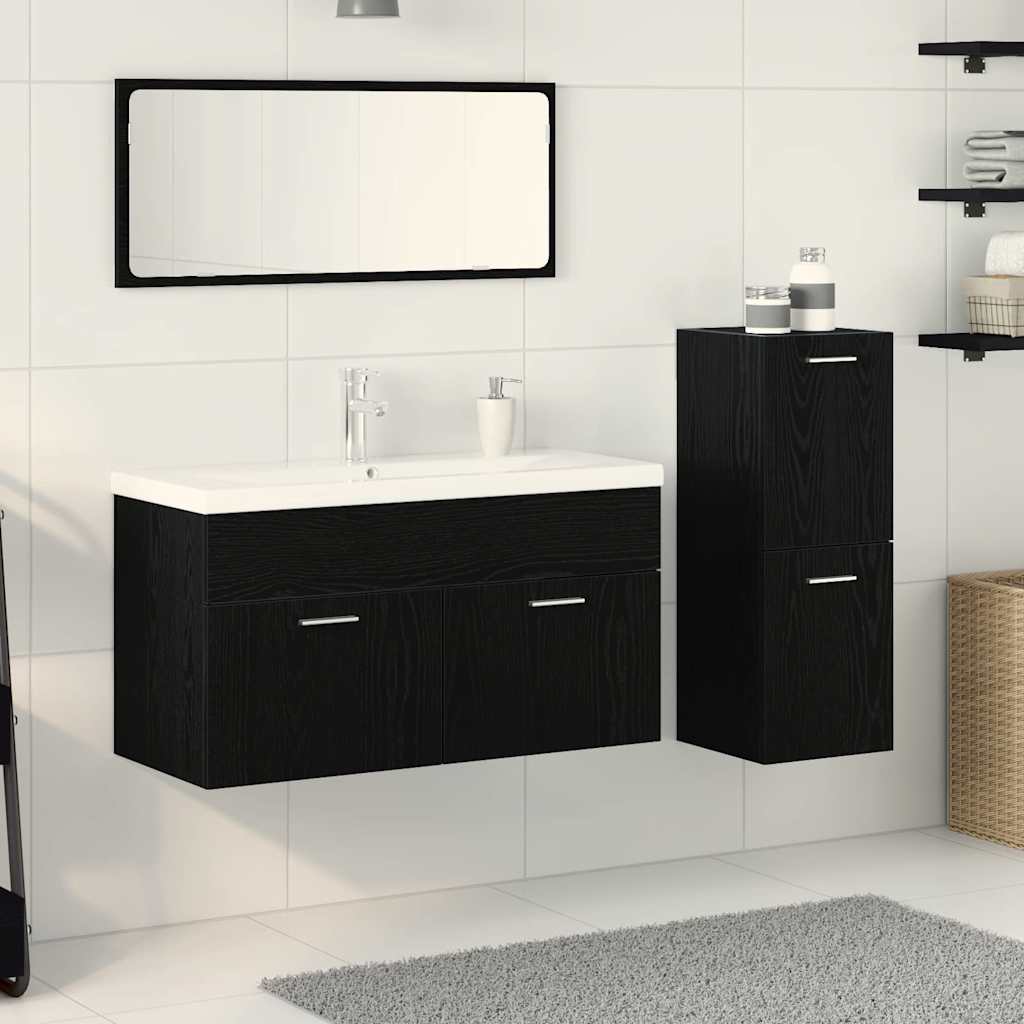 vidaXL Bathroom Furniture Set 4 pcs Black Oak Engineered Wood