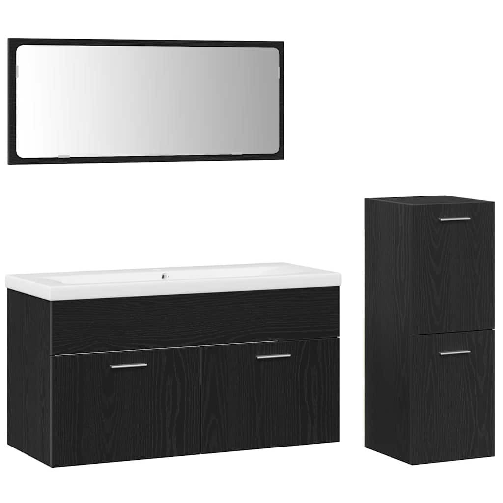 vidaXL Bathroom Furniture Set 4 pcs Black Oak Engineered Wood