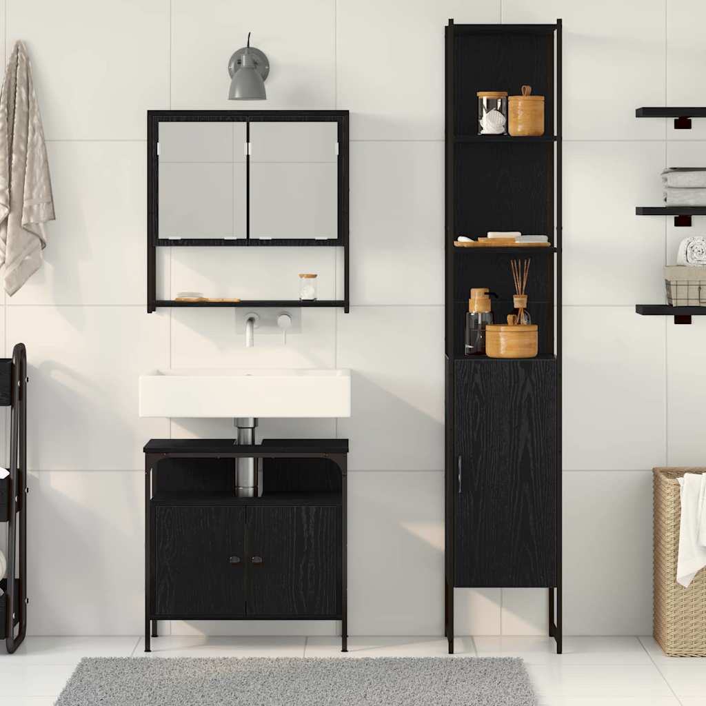 vidaXL Bathroom Furniture Set 3 pcs Black Oak Engineered Wood