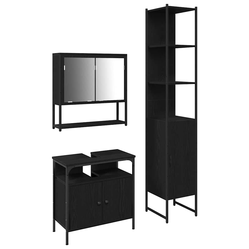 vidaXL Bathroom Furniture Set 3 pcs Black Oak Engineered Wood
