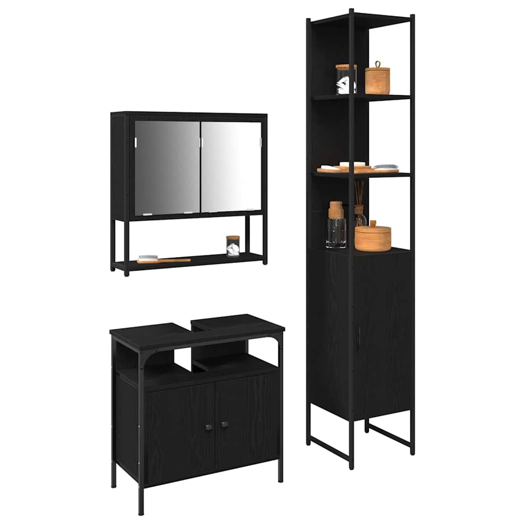 vidaXL Bathroom Furniture Set 3 pcs Black Oak Engineered Wood