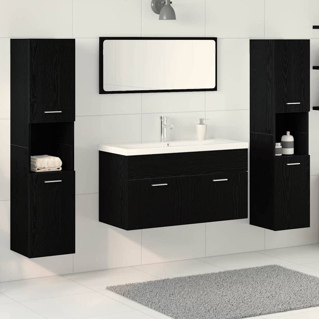 vidaXL Bathroom Furniture Set 4 pcs Black Oak Engineered Wood