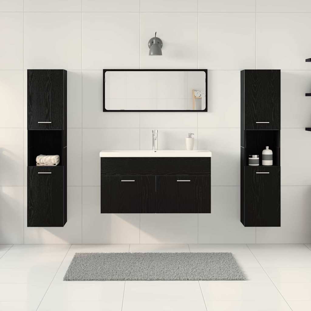 vidaXL Bathroom Furniture Set 4 pcs Black Oak Engineered Wood
